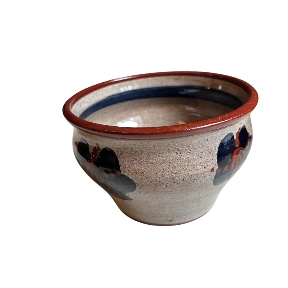 Studio pottery small bowl unique gray brown blue signed farmhouse primitive
